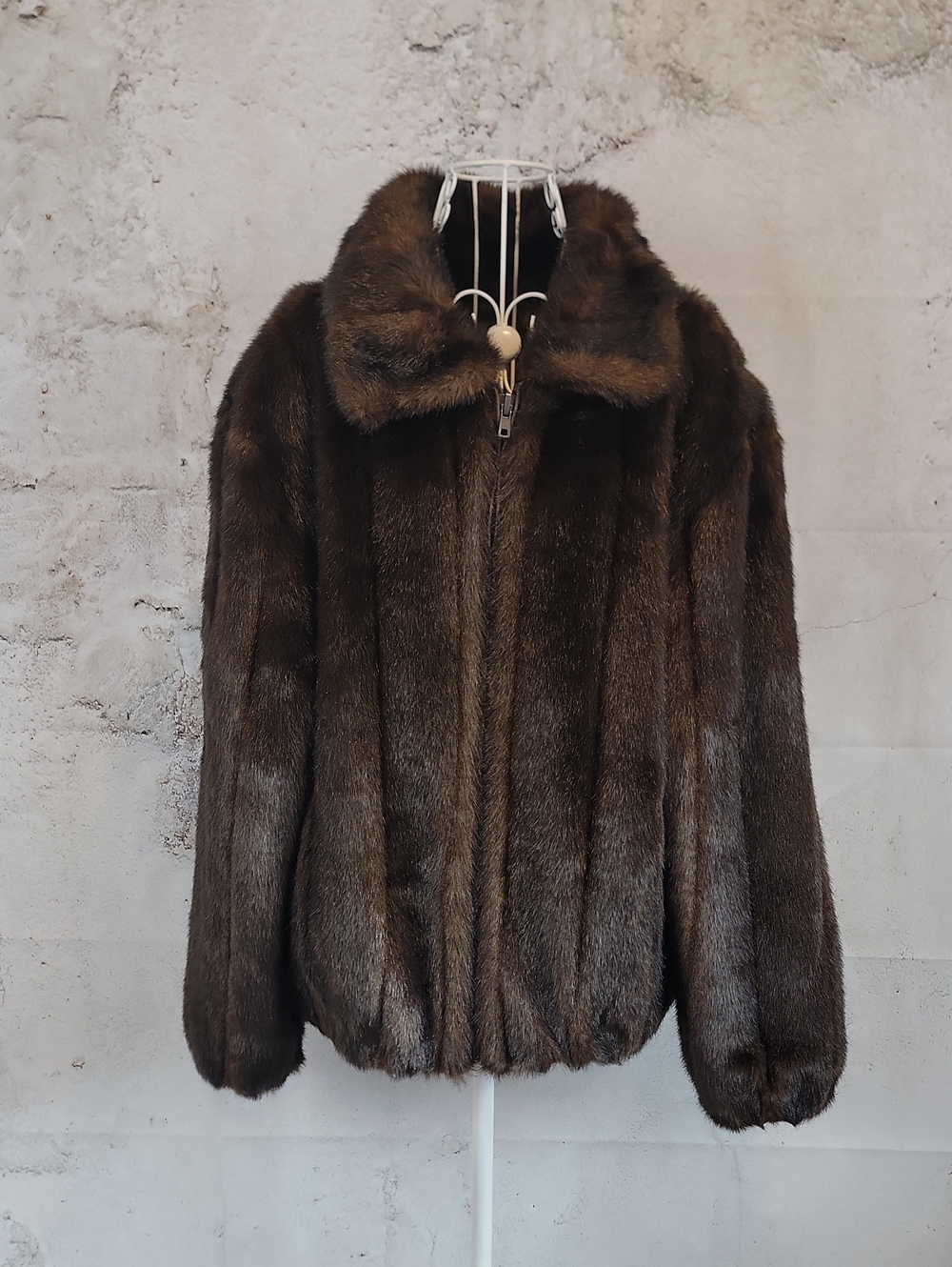 Donna Salyers Fabulous Furs Plush Brown Faux Fur Teddy Zip-Front Jacket Size L